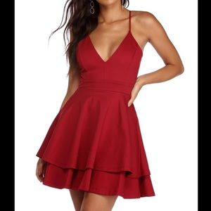 Red lace back skater dress